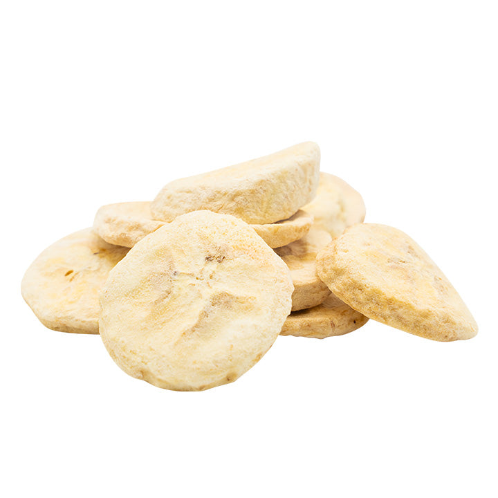 Freeze dried Banana Slice on white background, perfect for baking, dessert, and smoothie