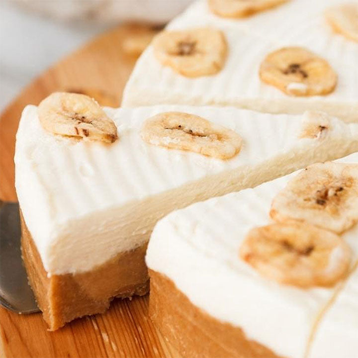 Freeze Dried Banana Slices cake on bakery background
