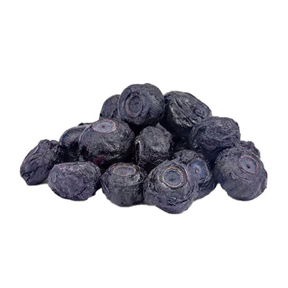 Freeze dried Blueberry fruit on white background — crisp, natural fruit snack by VFD, perfect for baking, dessert, and smoothie.