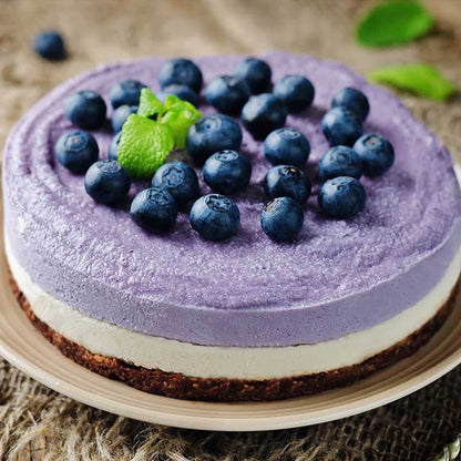 Freeze dried Blueberry cake on bakery background
