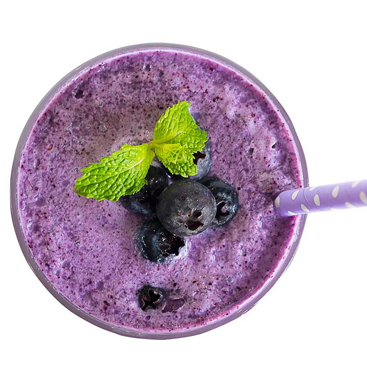 Freeze dried Blueberry smoothie on white background