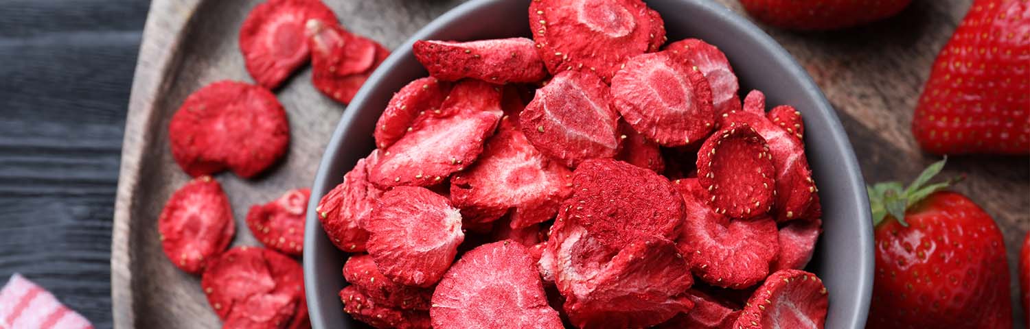 High quality freeze-dried strawberry slices in a bowl