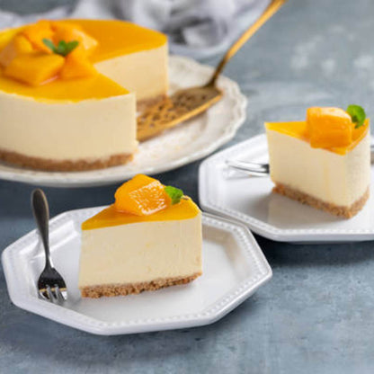 Mango cake on bakery background