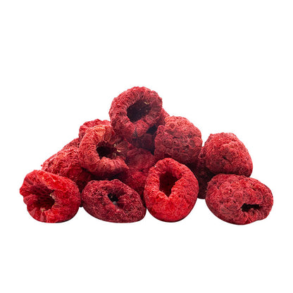 Freeze-dried Raspberry on white background — crisp, natural fruit by VFD, perfect for baking, dessert, and smoothie