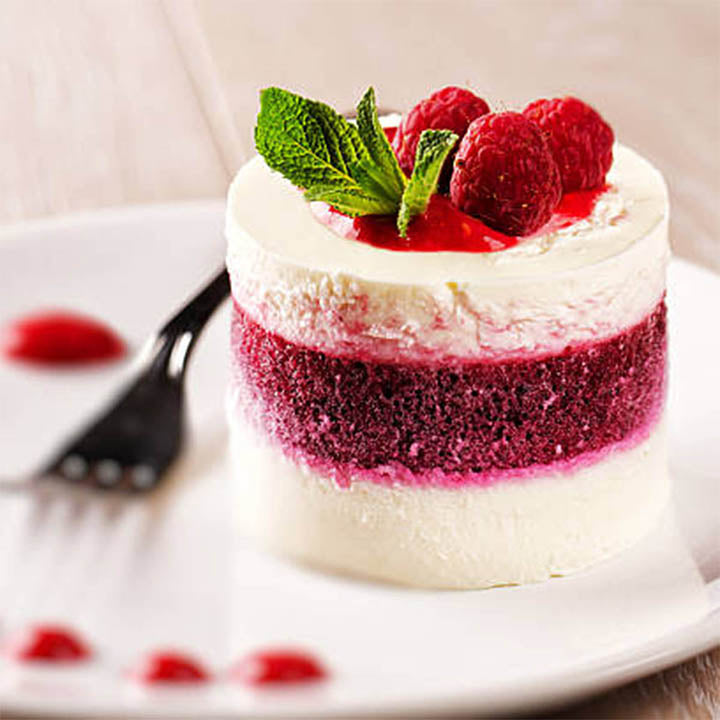 Raspberry cake on bakery background
