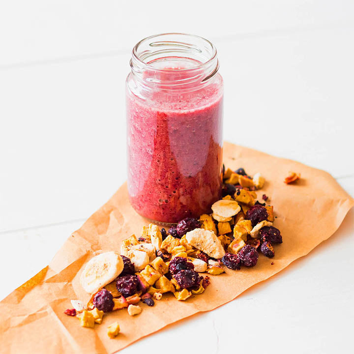 Freeze Dried Strawberry Smoothie on white background