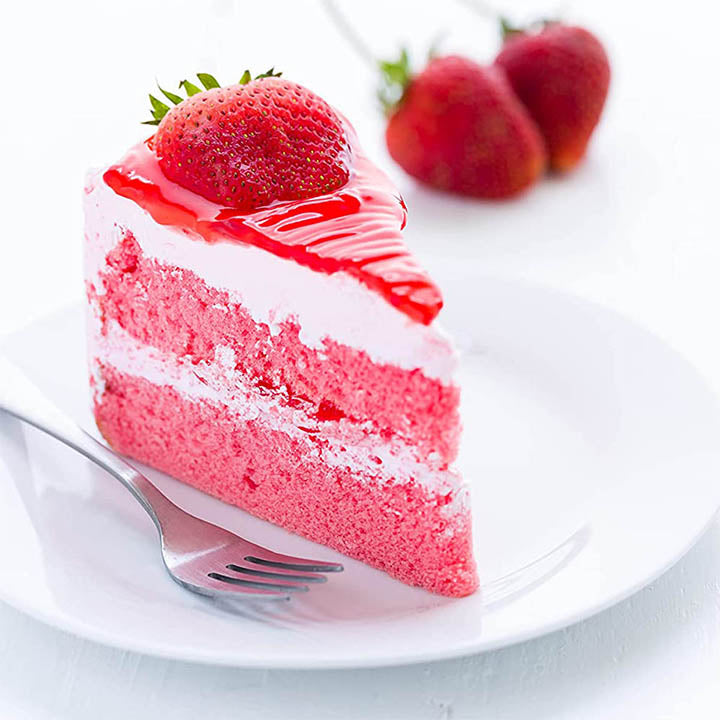 Freeze-Dried Strawberries cake on bakery background