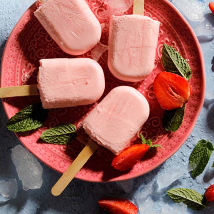 Freeze Dried Strawberry ice cream on bakery background