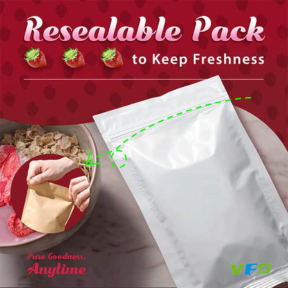 Resealable pack for food preservation with a red background and VFD branding.