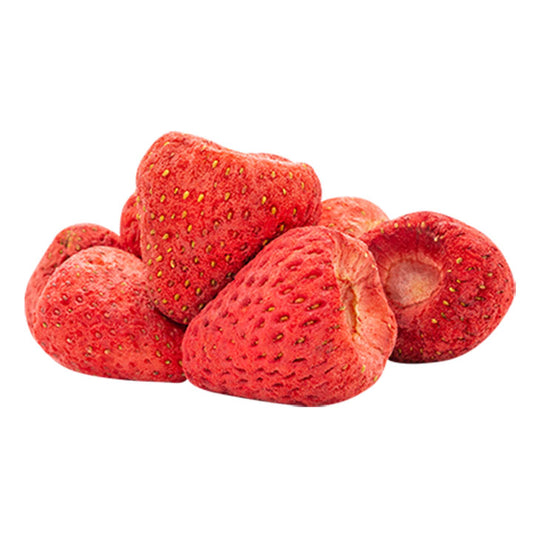 Freeze dried Whole Strawberry on white background — crisp, natural fruit snack by VFD, perfect for baking, desserts, and smoothies