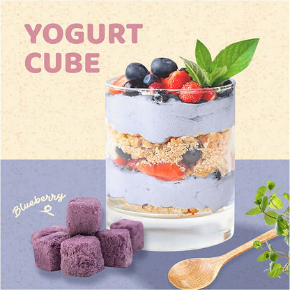 Blueberry Yogurt Cube topping with fruit dessert on white background