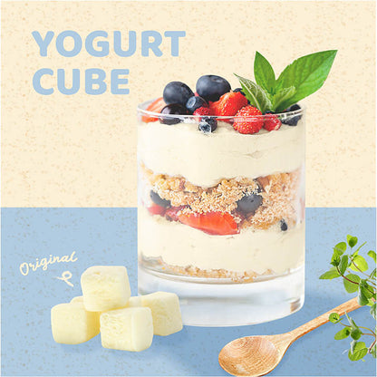 Yogurt Cube topping with fruit dessert on white background